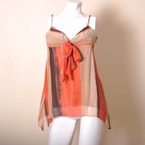 BCBGMaxAzria tank top orange bow tie Silk size 4